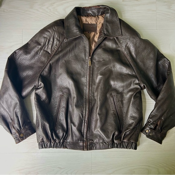 Izod Other - Vintage 90’s IZOD Brown Chocolate 100% Leather Bomber Jacket Overcoat Size XL